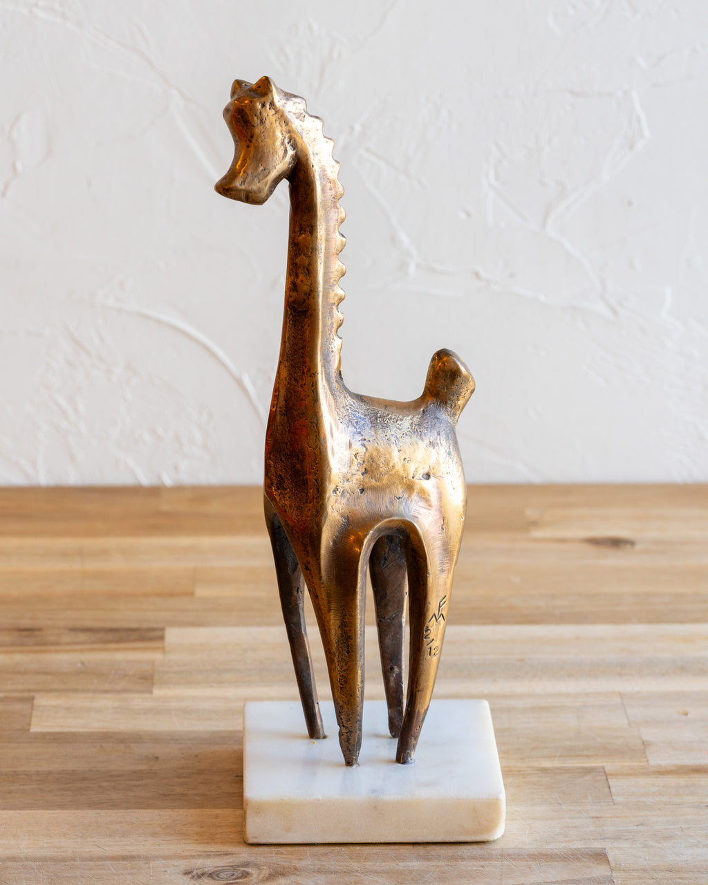 Modernist Figural Giraffe Sculpture Patinated Bronze with Marble Base