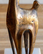 Modernist Figural Giraffe Sculpture Patinated Bronze with Marble Base