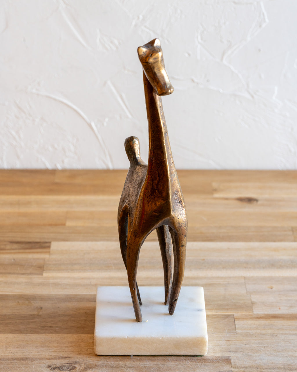 Modernist Figural Giraffe Sculpture Patinated Bronze with Marble Base