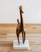 Modernist Figural Giraffe Sculpture Patinated Bronze with Marble Base