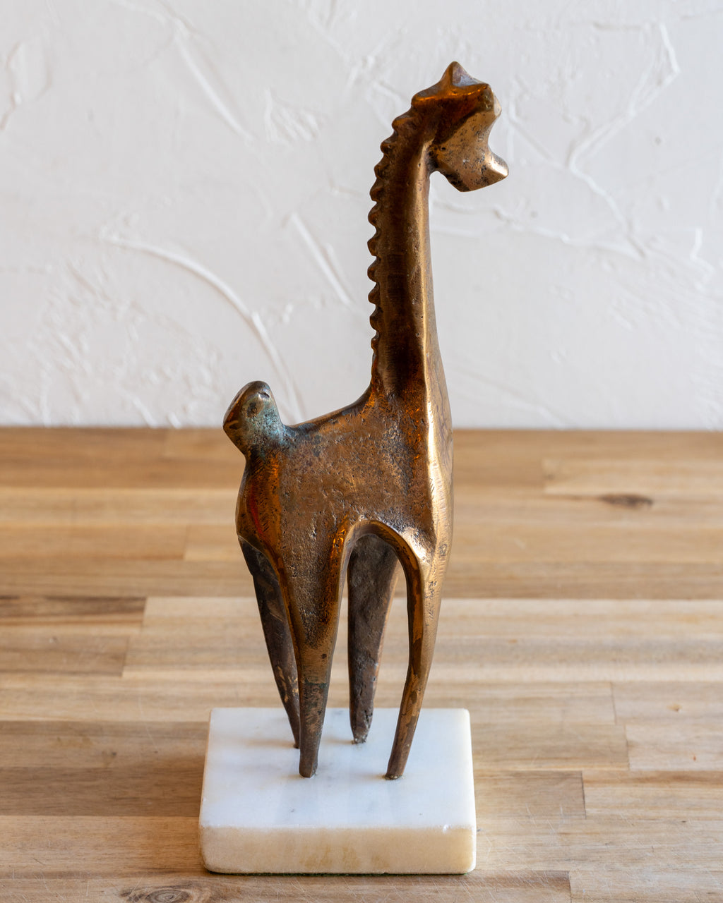 Modernist Figural Giraffe Sculpture Patinated Bronze with Marble Base
