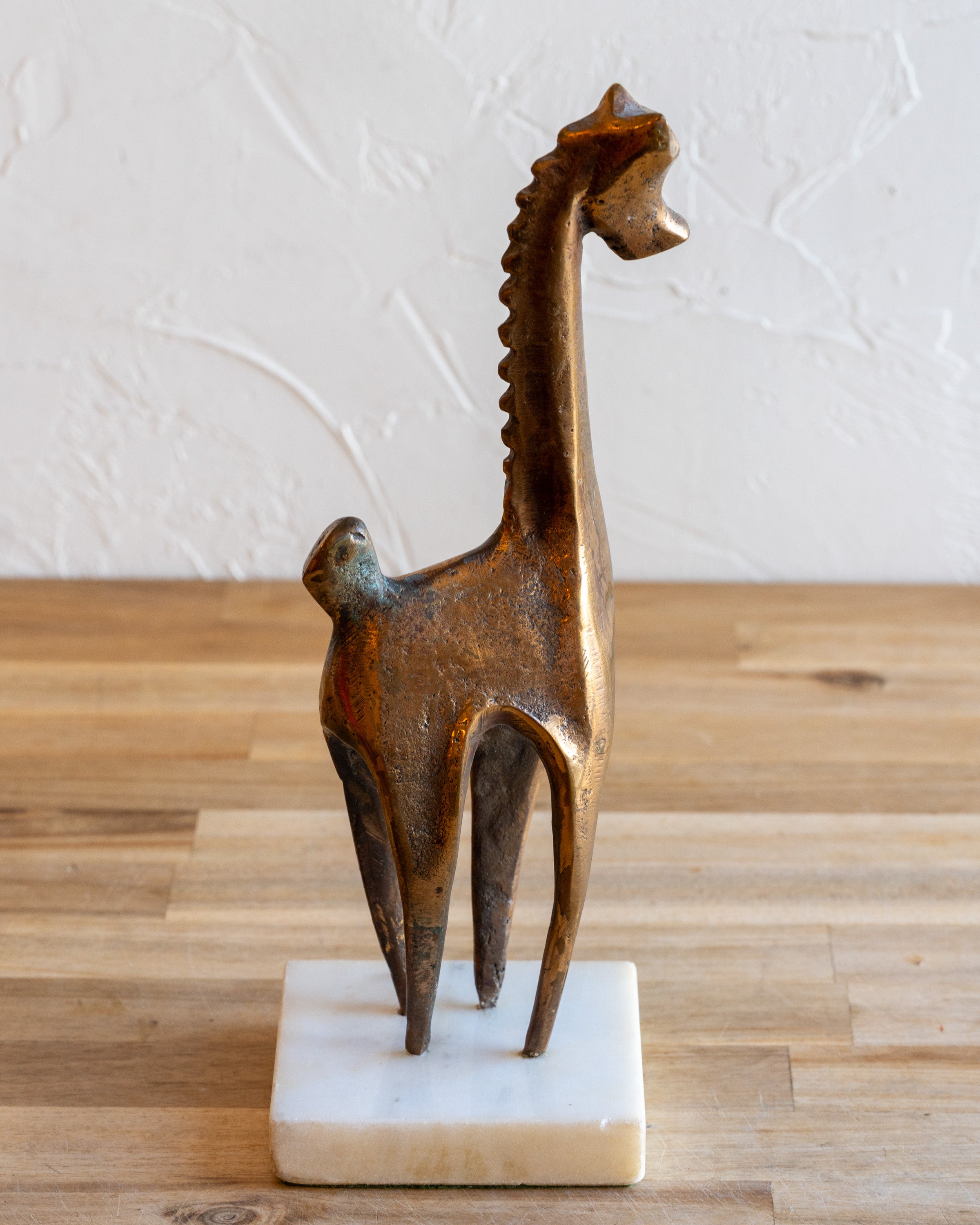 Modernist Figural Giraffe Sculpture Patinated Bronze with Marble Base