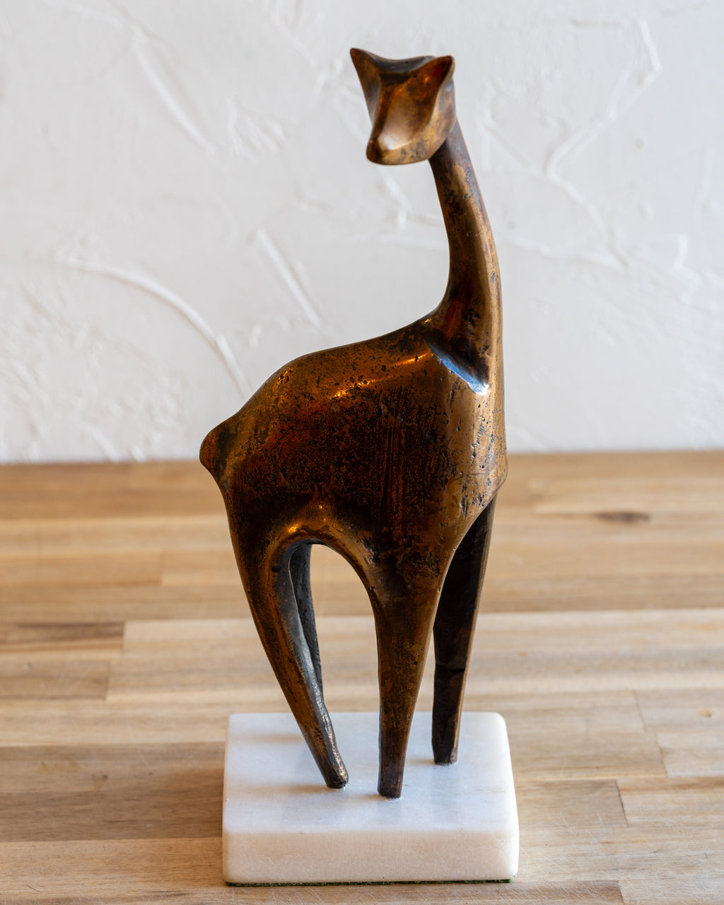 Modernist Figural Giraffe Sculpture Patinated Bronze with Marble Base