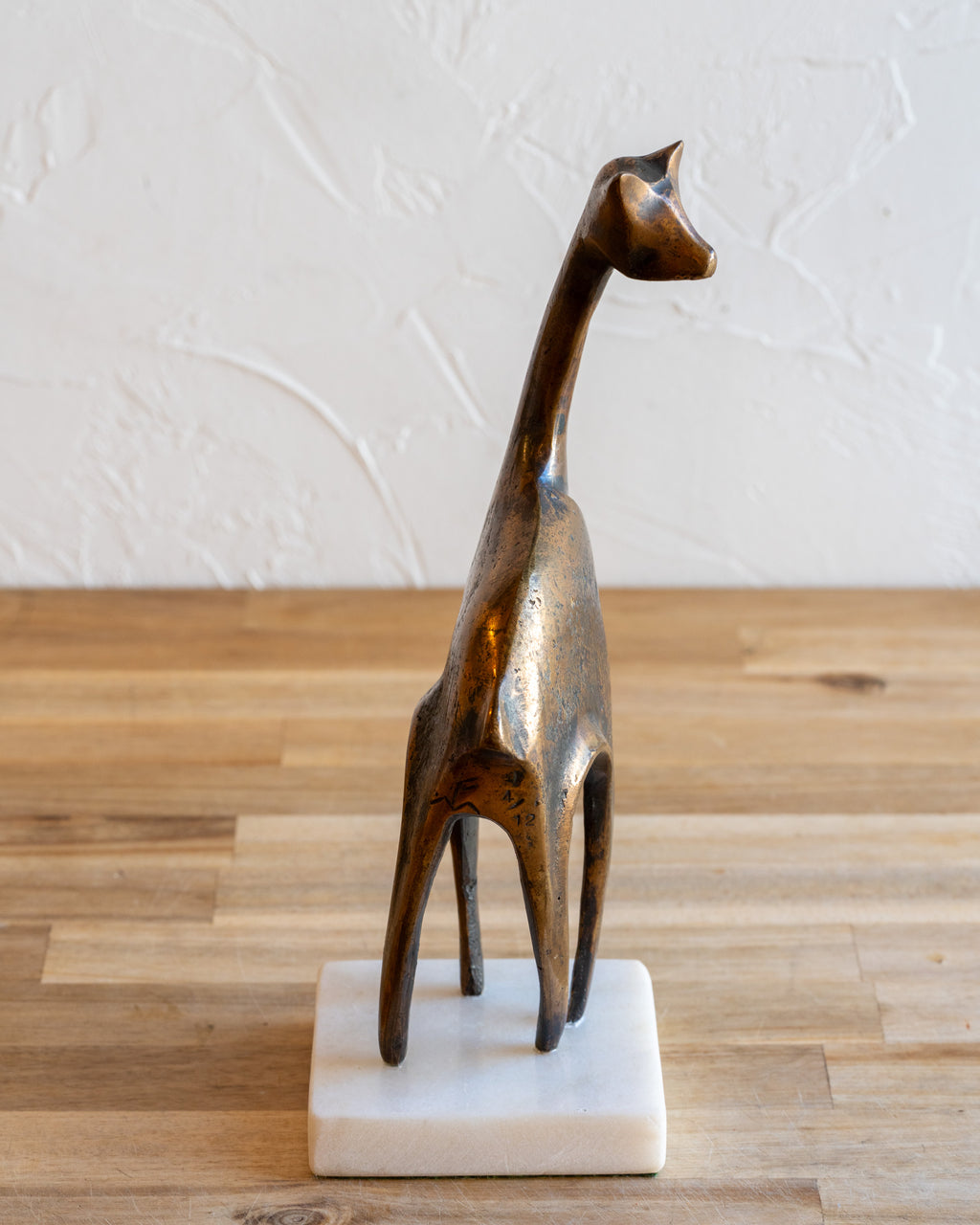 Modernist Figural Giraffe Sculpture Patinated Bronze with Marble Base