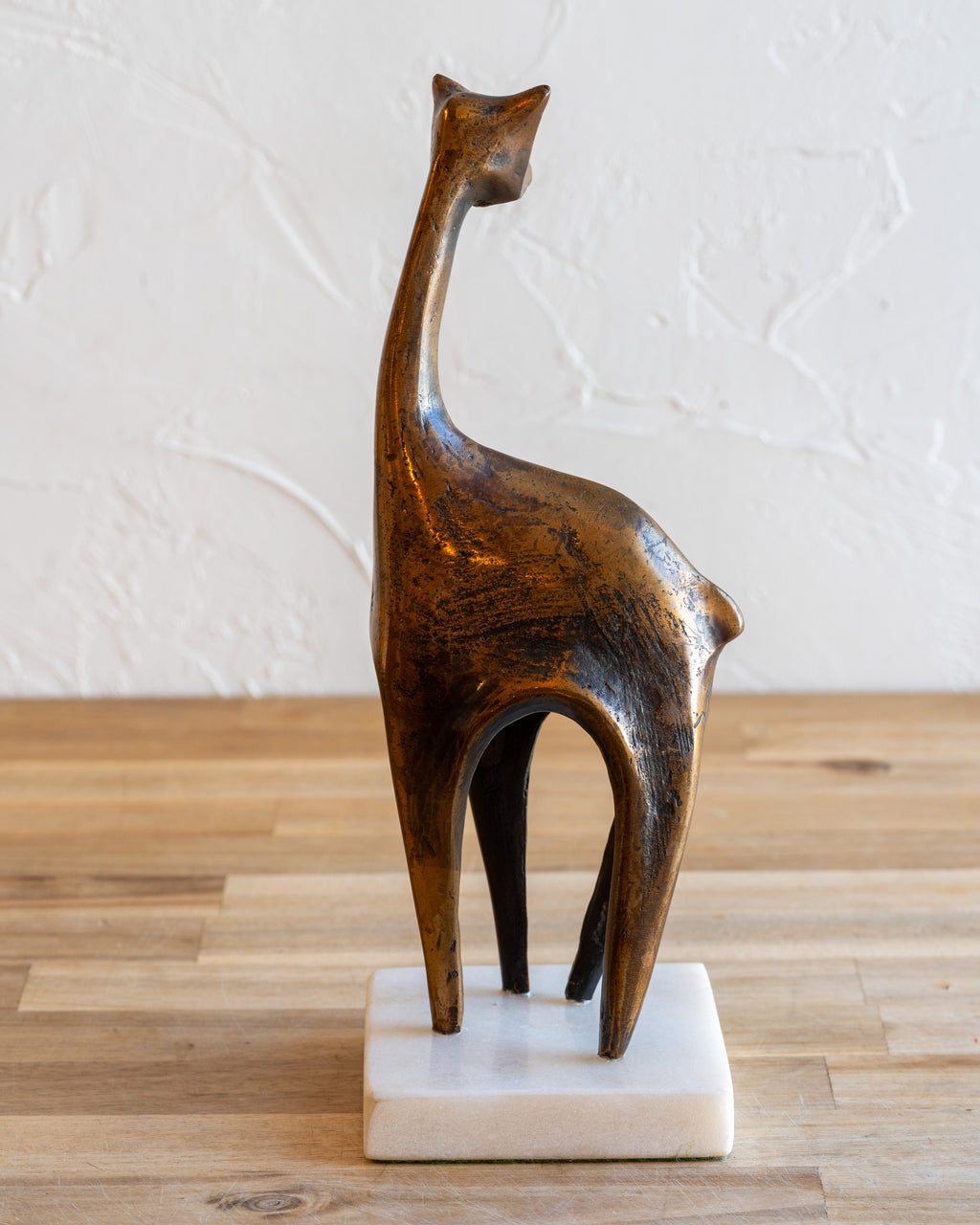 Modernist Figural Giraffe Sculpture Patinated Bronze with Marble Base