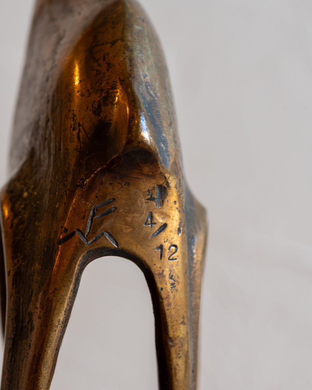 Modernist Figural Giraffe Sculpture Patinated Bronze with Marble Base