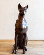 Bronze Seated Cat Sculpture in Egyptian Style- Signed