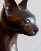 Bronze Seated Cat Sculpture in Egyptian Style- Signed