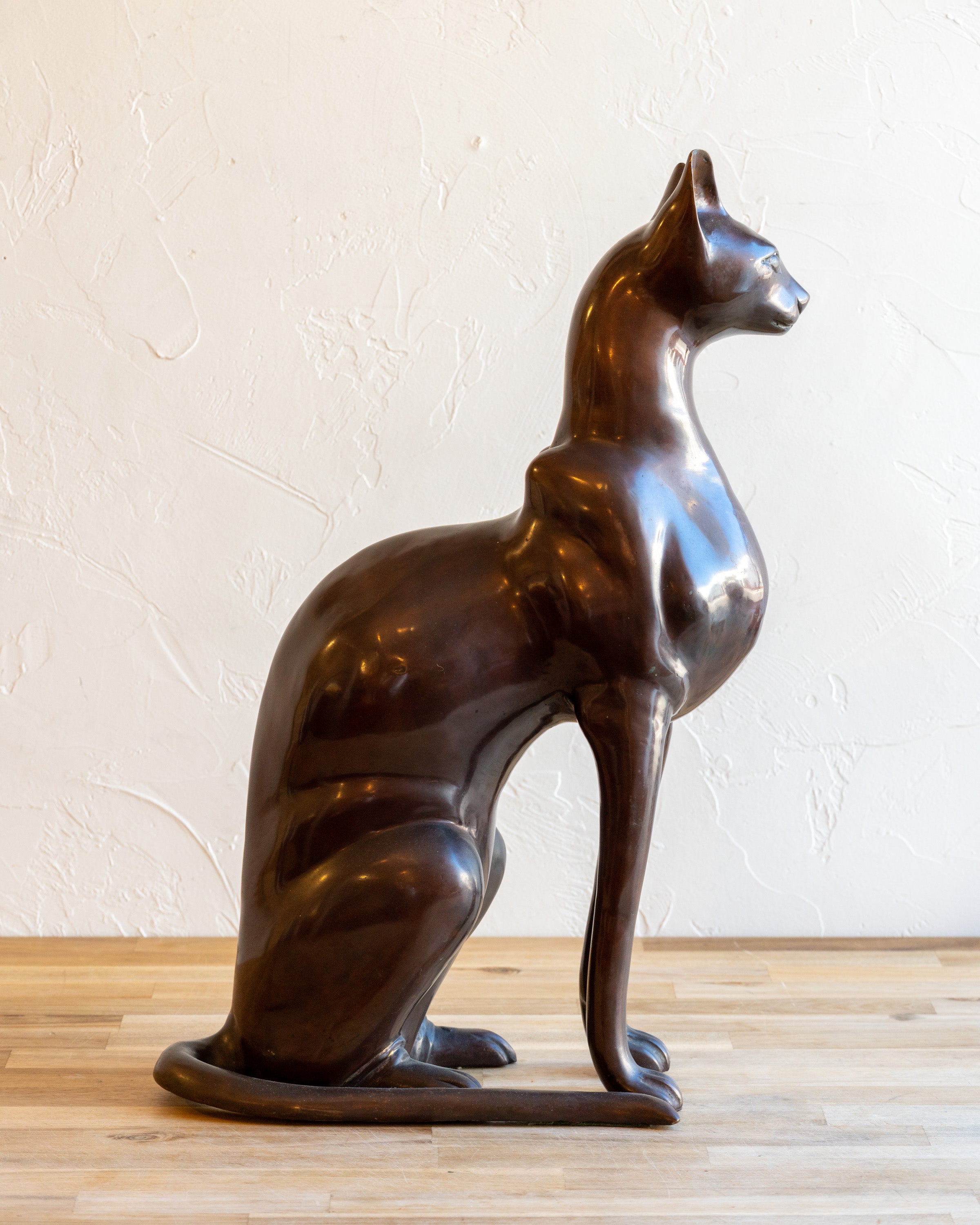 Bronze Seated Cat Sculpture in Egyptian Style- Signed