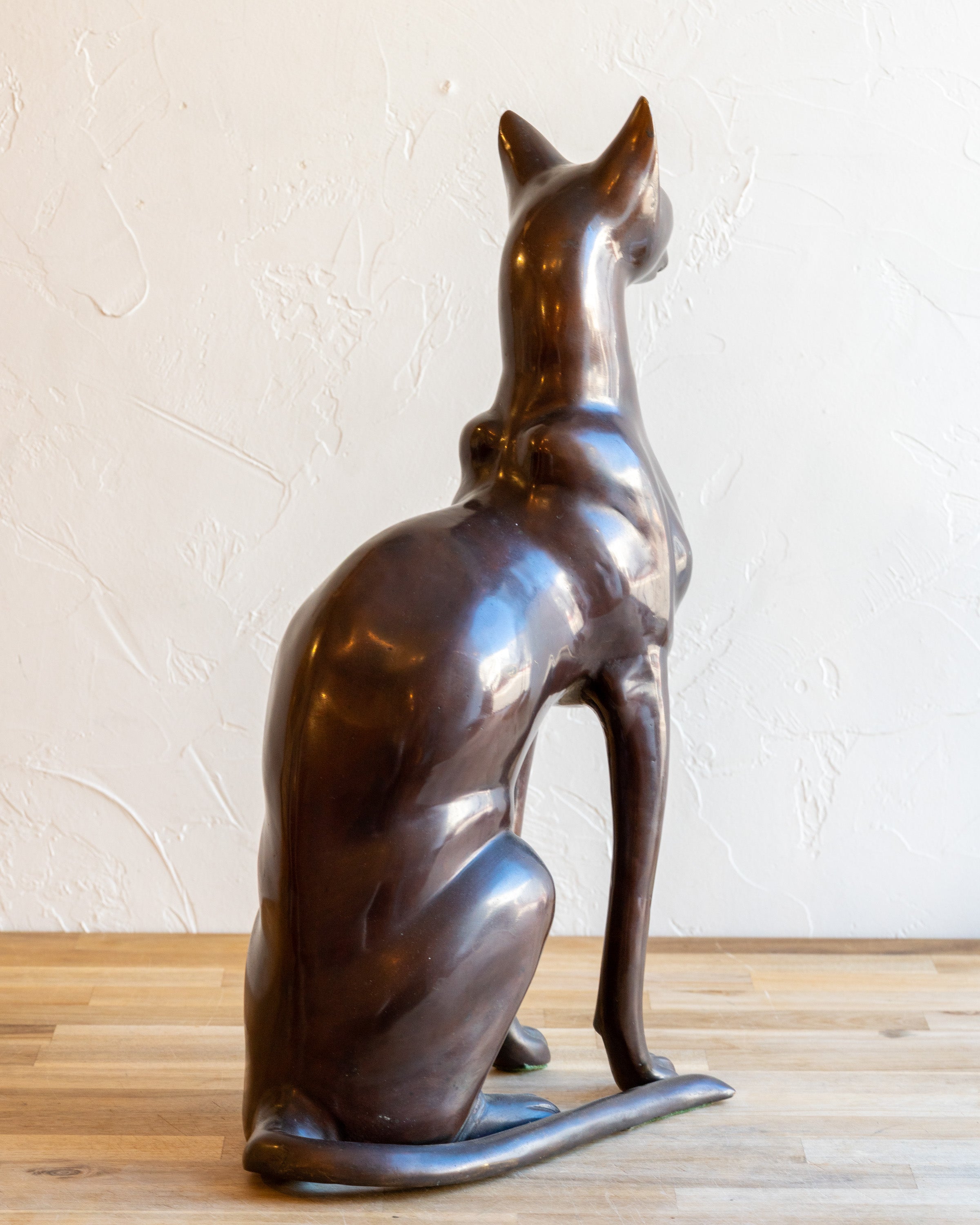 Bronze Seated Cat Sculpture in Egyptian Style- Signed
