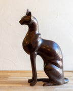 Bronze Seated Cat Sculpture in Egyptian Style- Signed