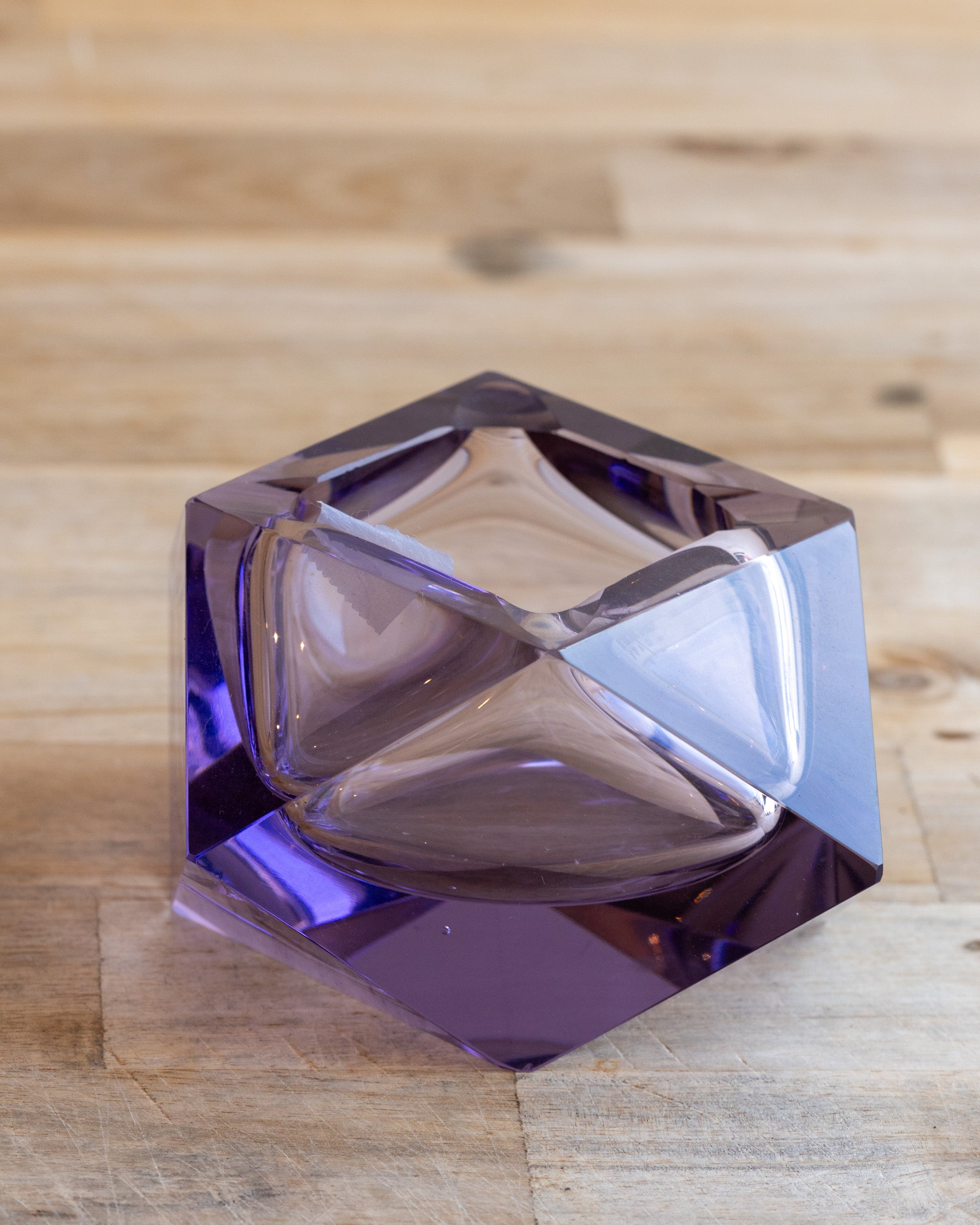 Vintage Hand Cut Lead Crystal Amethyst Facet Ashtray