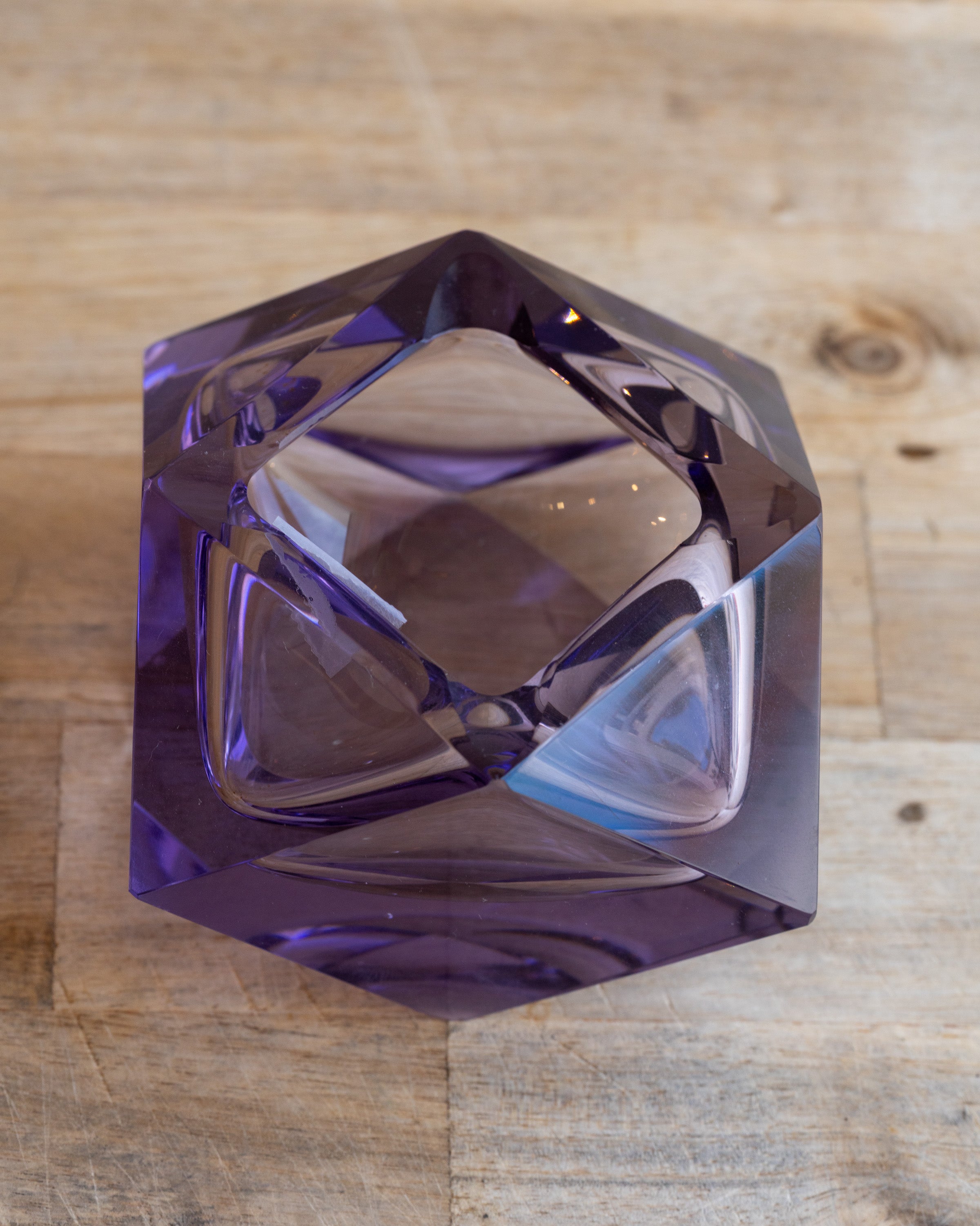 Vintage Hand Cut Lead Crystal Amethyst Facet Ashtray