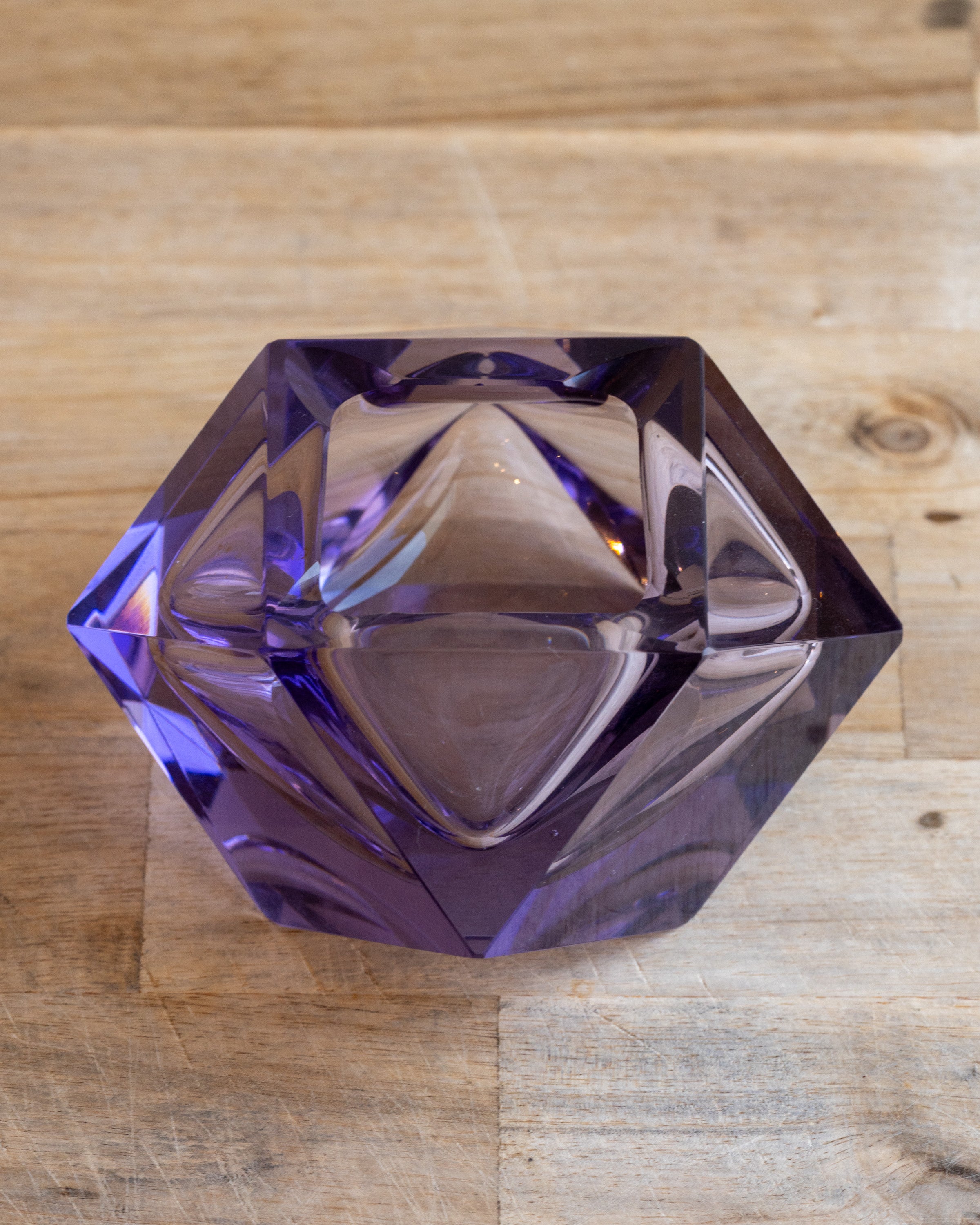 Vintage Hand Cut Lead Crystal Amethyst Facet Ashtray