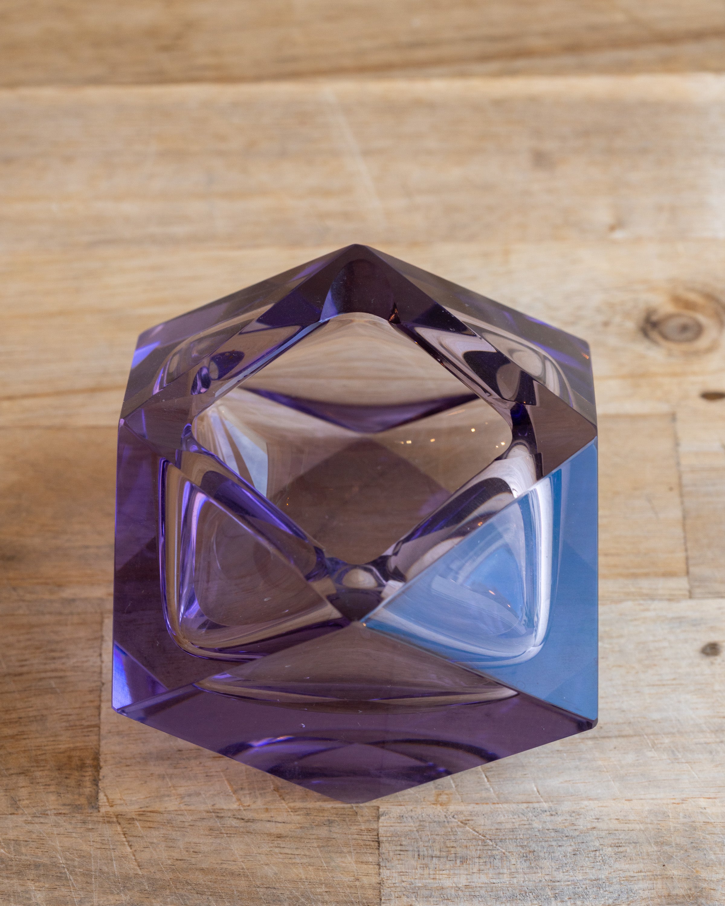 Vintage Hand Cut Lead Crystal Amethyst Facet Ashtray