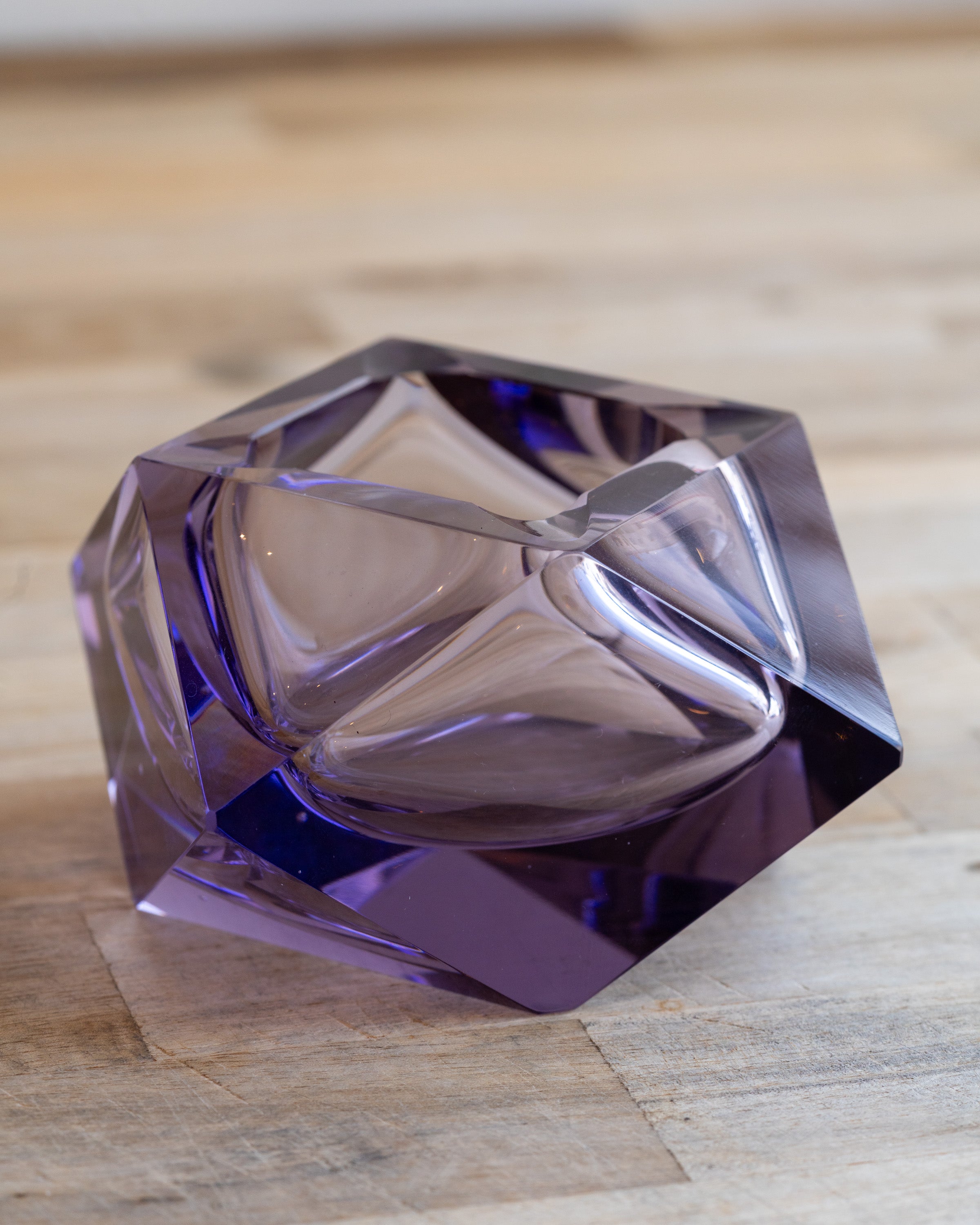 Vintage Hand Cut Lead Crystal Amethyst Facet Ashtray