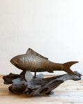Vintage Brass Koi Fish on Driftwood Base