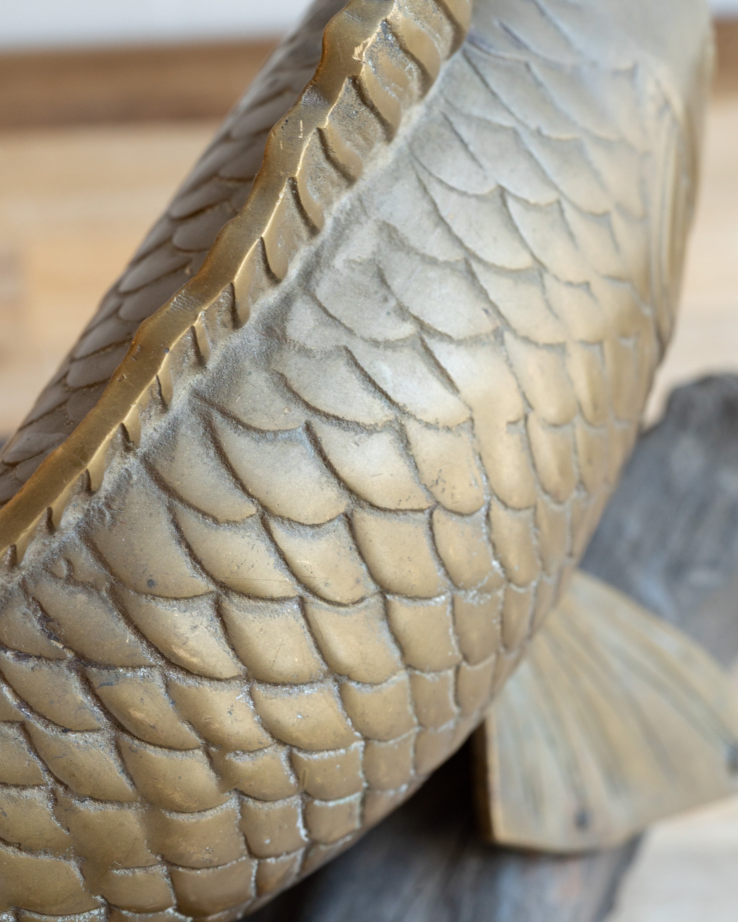 Vintage Brass Koi Fish on Driftwood Base