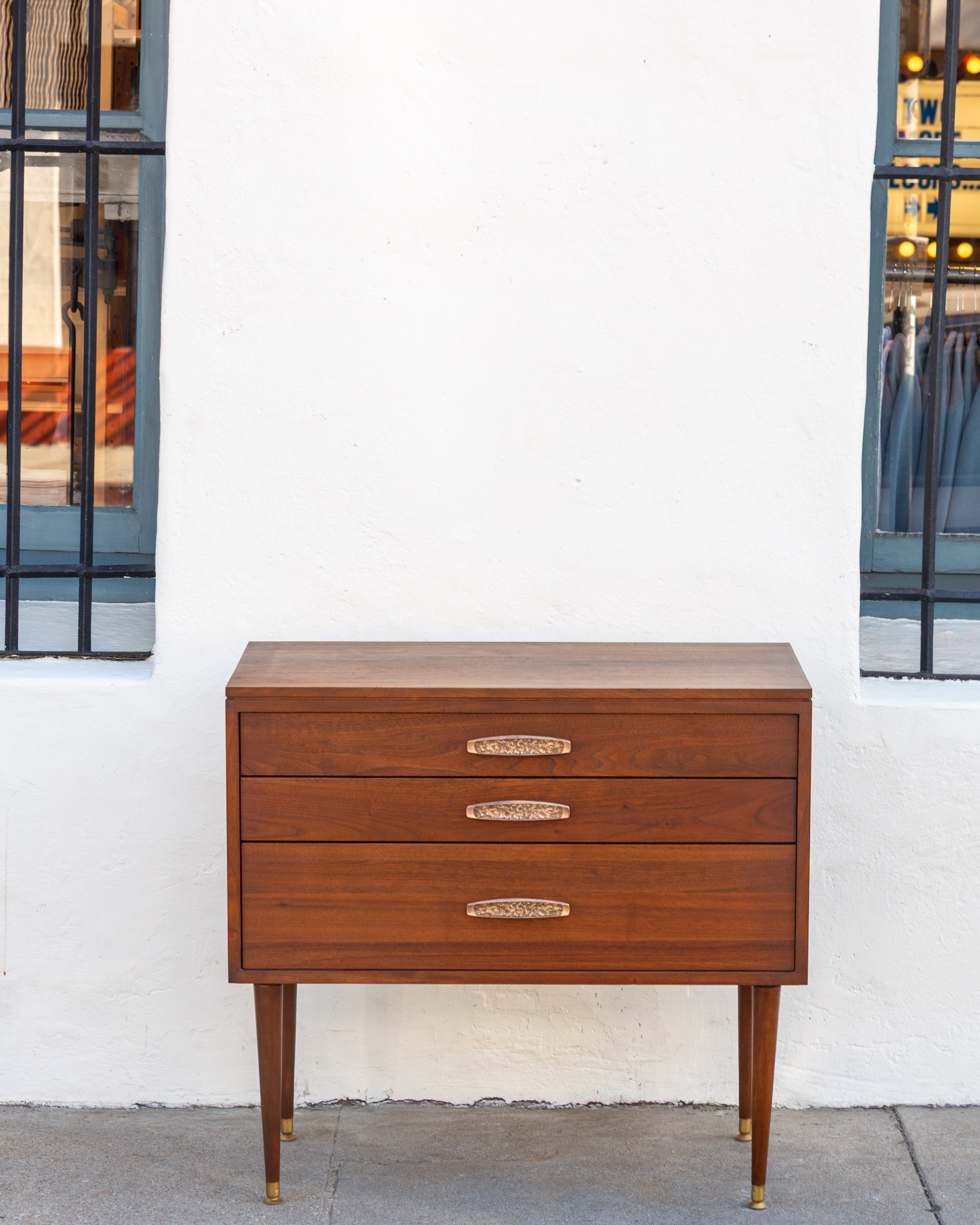 Mid-Century Walnut 3 Drawer Dresser – The Blue Door Mid-Century Walnut 3 Drawer Dresser – The Blue Door