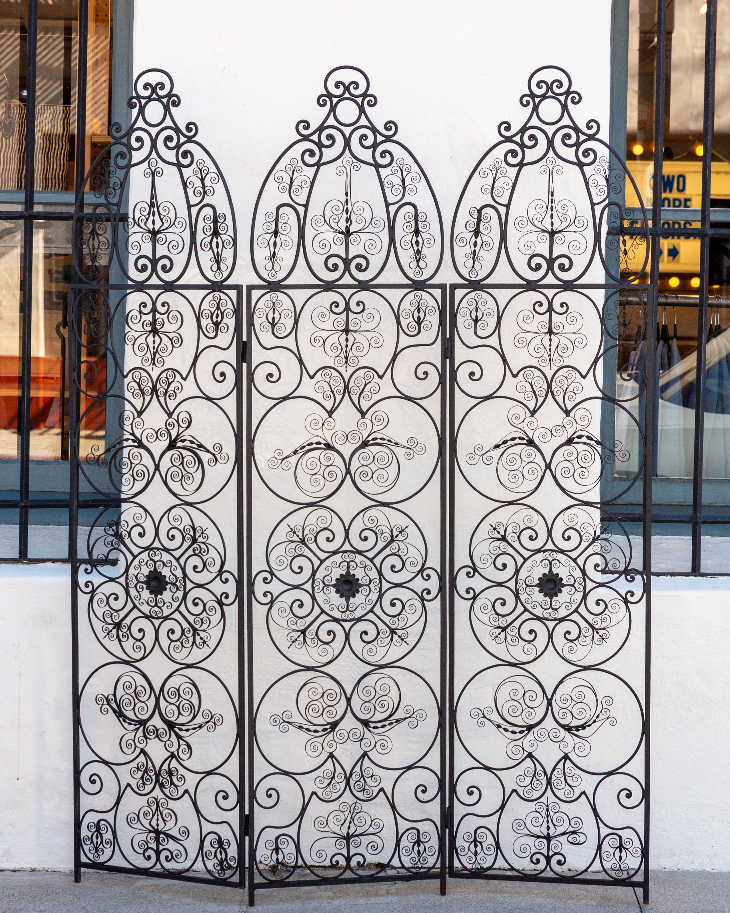 1970s Spanish Wrought Iron 3 Panel Scroll Motif Room Divider