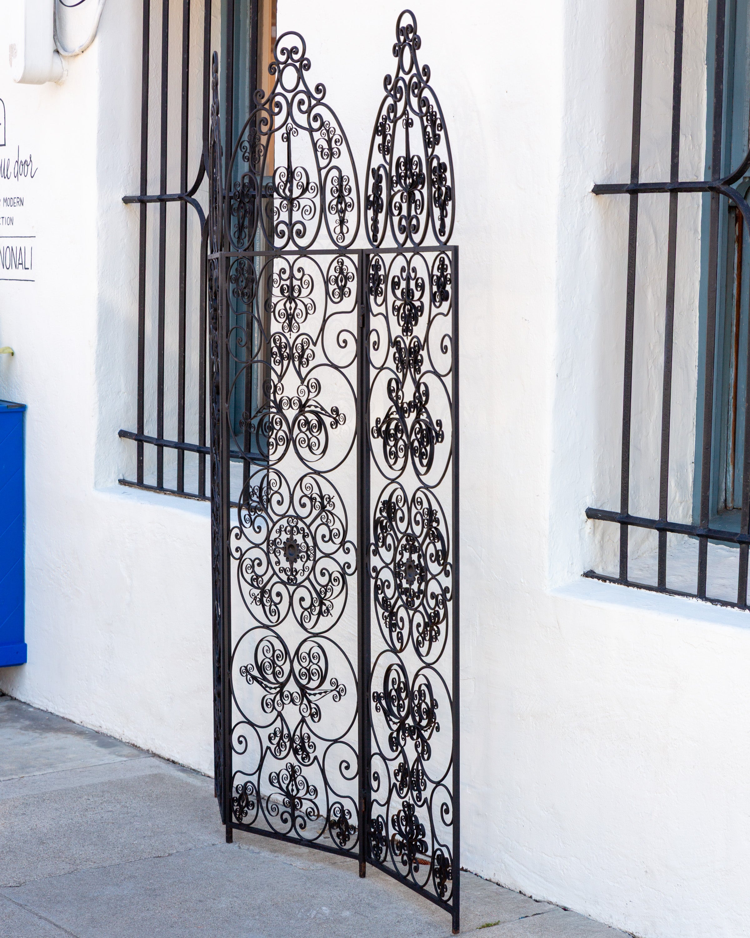 1970s Spanish Wrought Iron 3 Panel Scroll Motif Room Divider