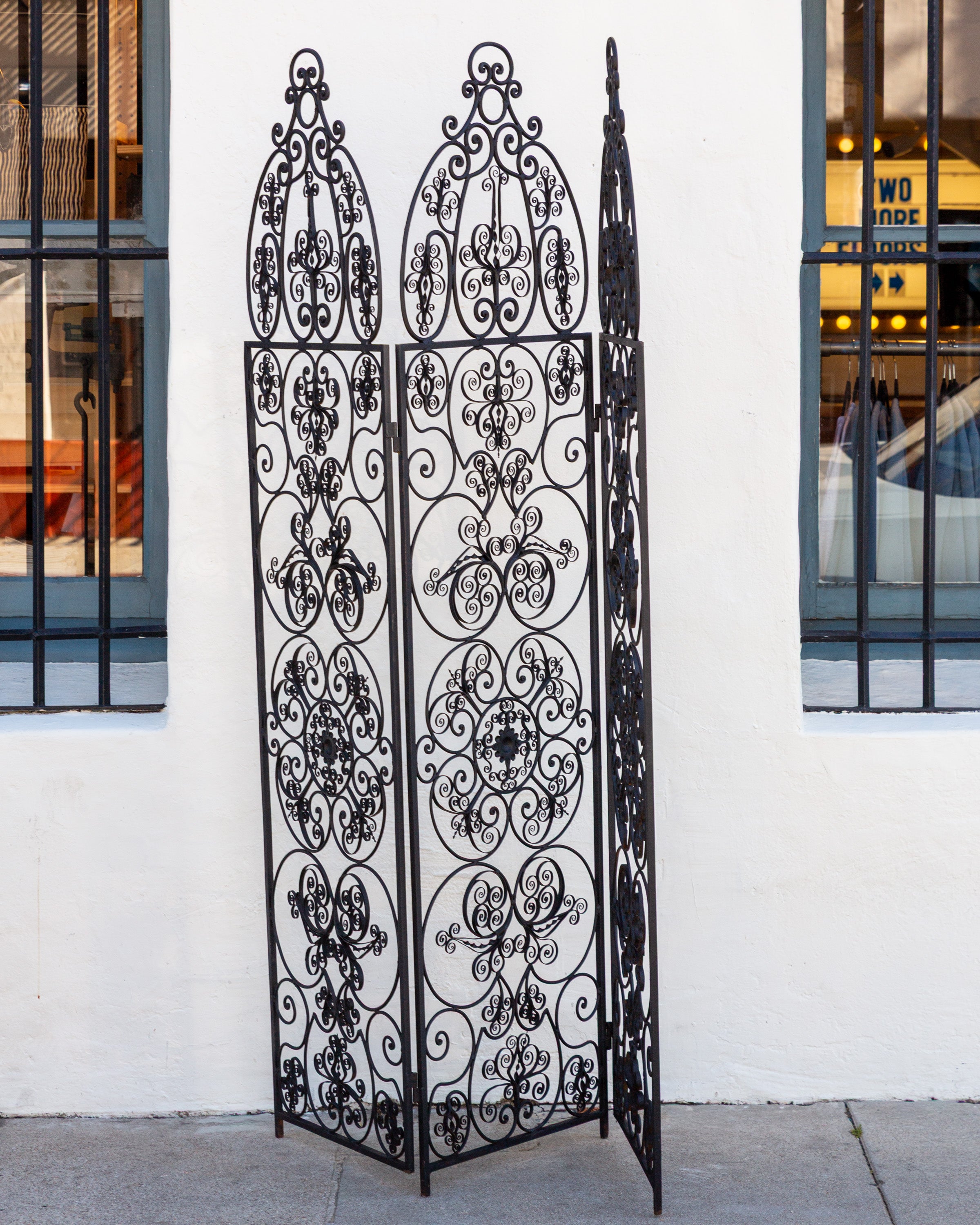 1970s Spanish Wrought Iron 3 Panel Scroll Motif Room Divider