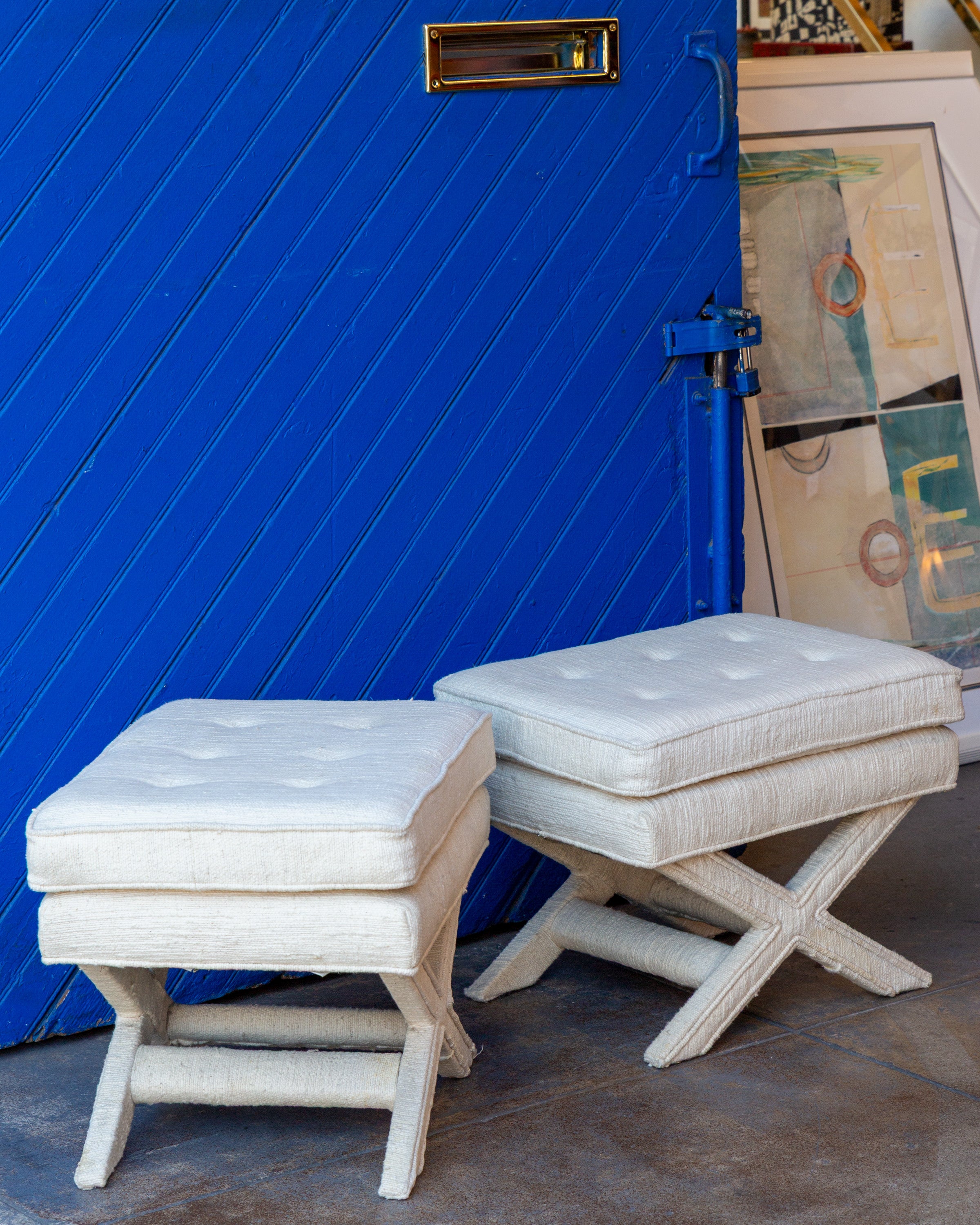 X Base Bench with Original Upholstery by Billy Baldwin