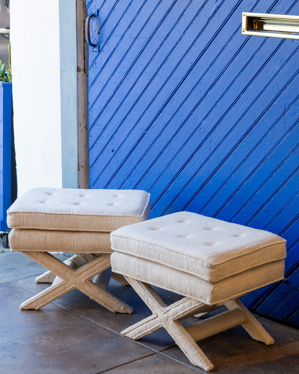 X Base Bench with Original Upholstery by Billy Baldwin