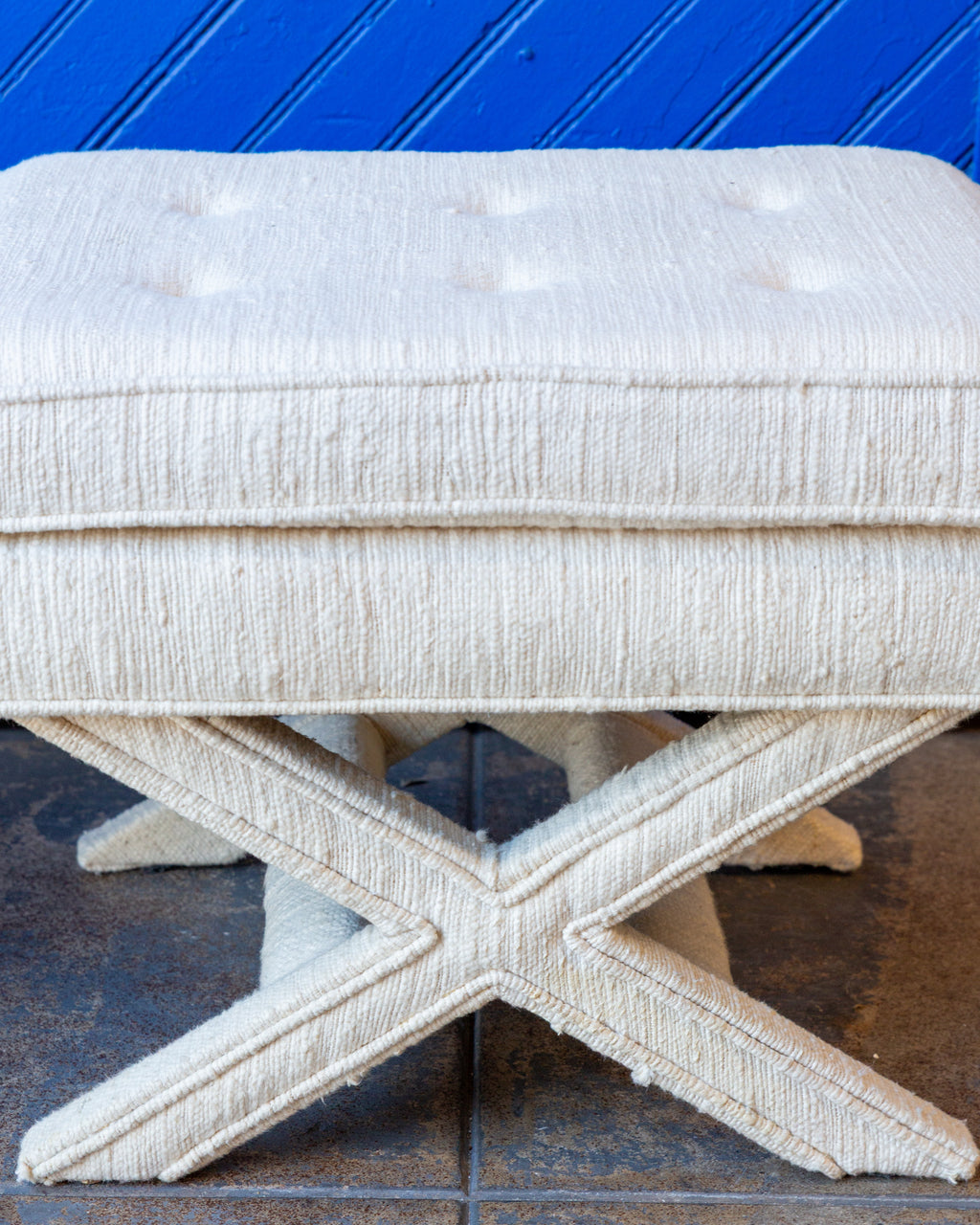 X Base Bench with Original Upholstery by Billy Baldwin