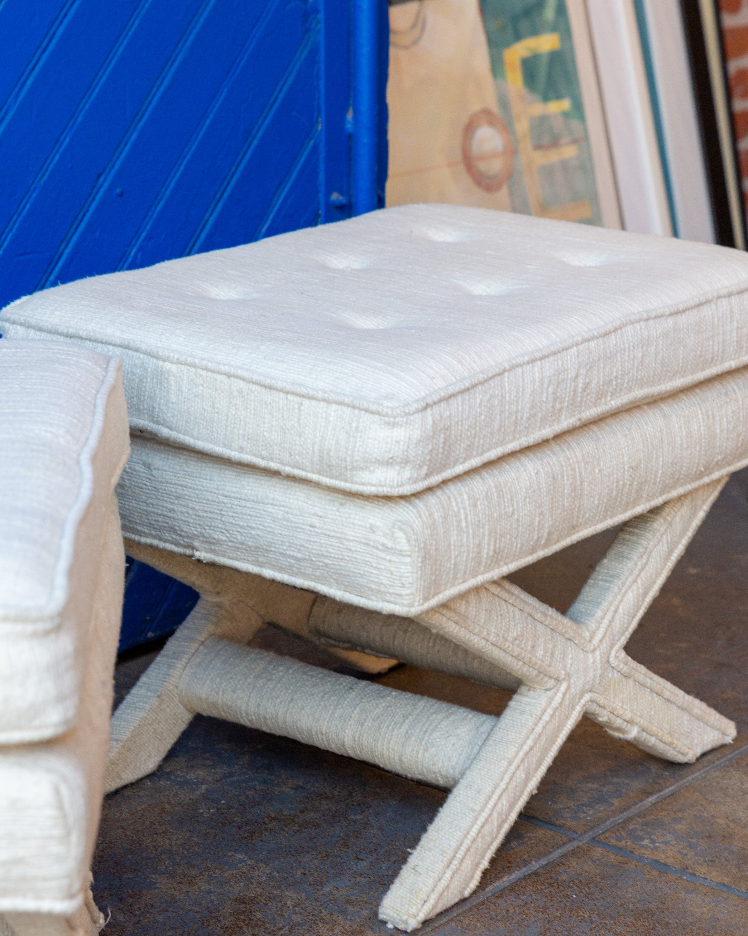 X Base Bench with Original Upholstery by Billy Baldwin