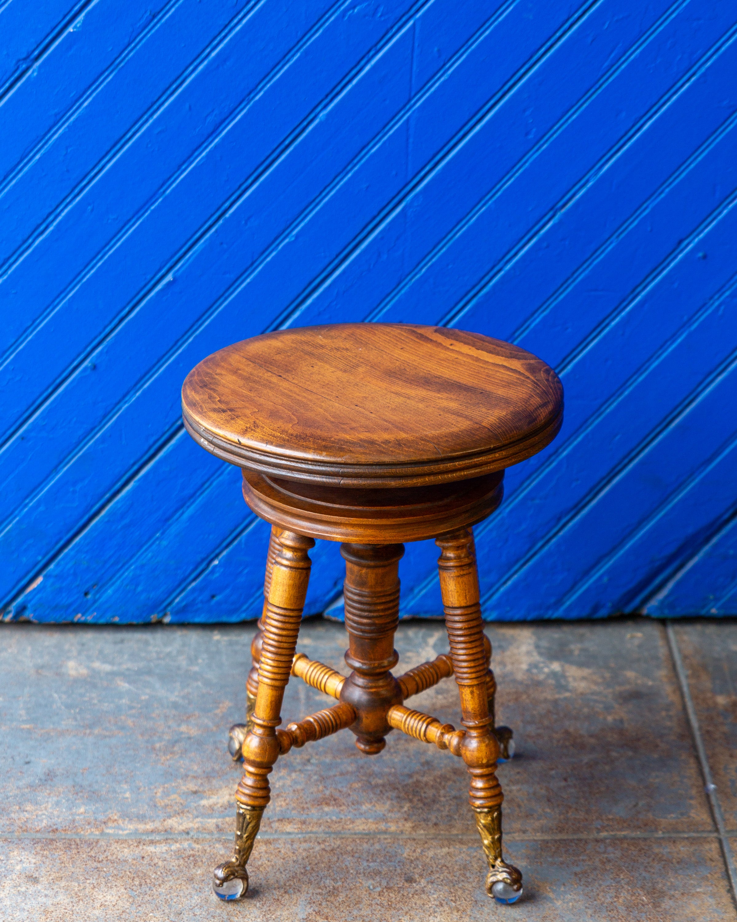 Antique Piano Stool with Glass Feet