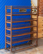 Antique Wood Factory Rolling Shoe Rack
