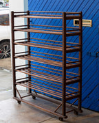 Antique Wood Factory Rolling Shoe Rack