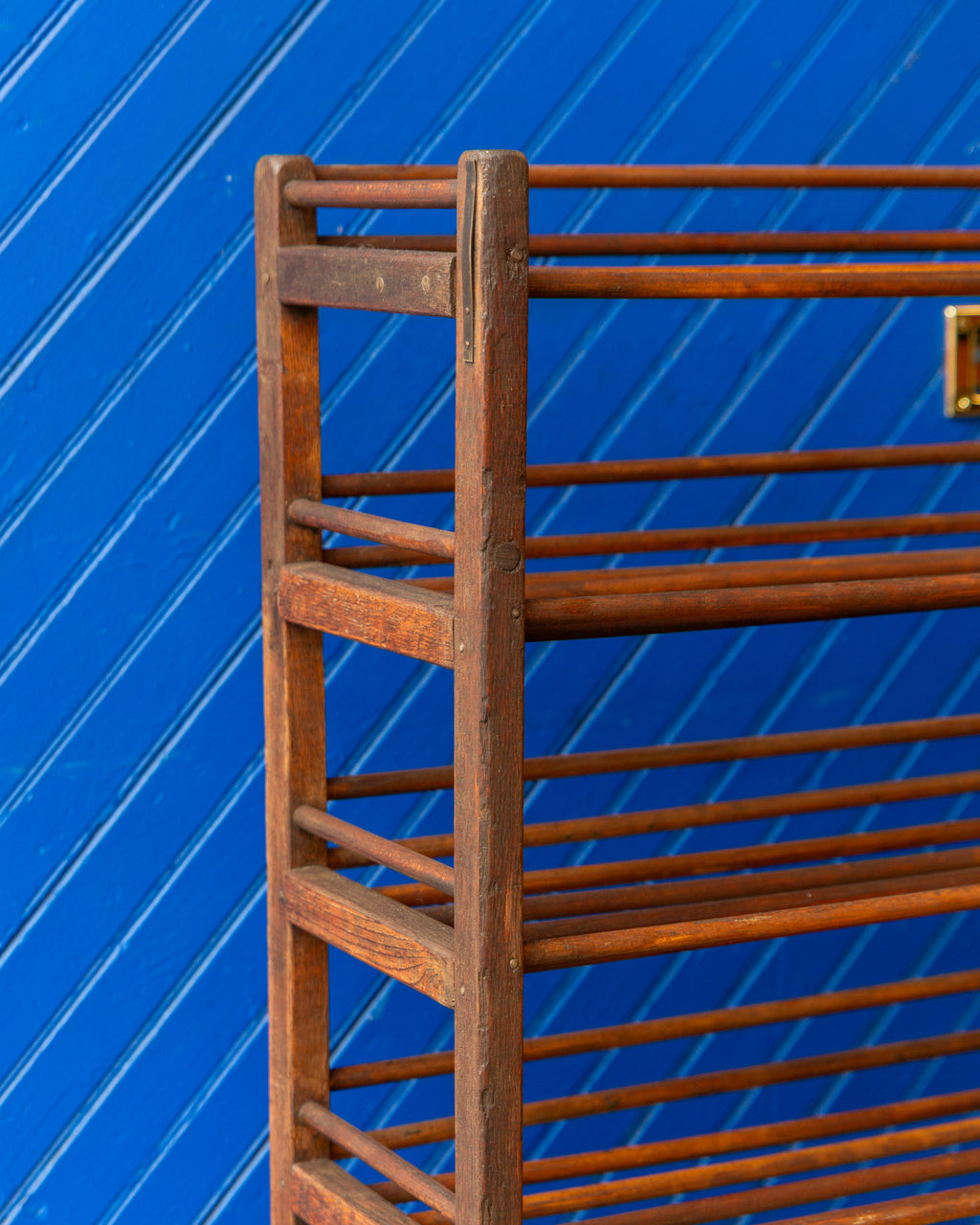 Antique Wood Factory Rolling Shoe Rack