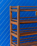 Antique Wood Factory Rolling Shoe Rack