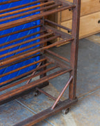 Antique Wood Factory Rolling Shoe Rack