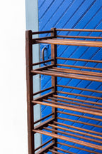 Antique Wood Factory Rolling Shoe Rack