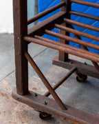 Antique Wood Factory Rolling Shoe Rack