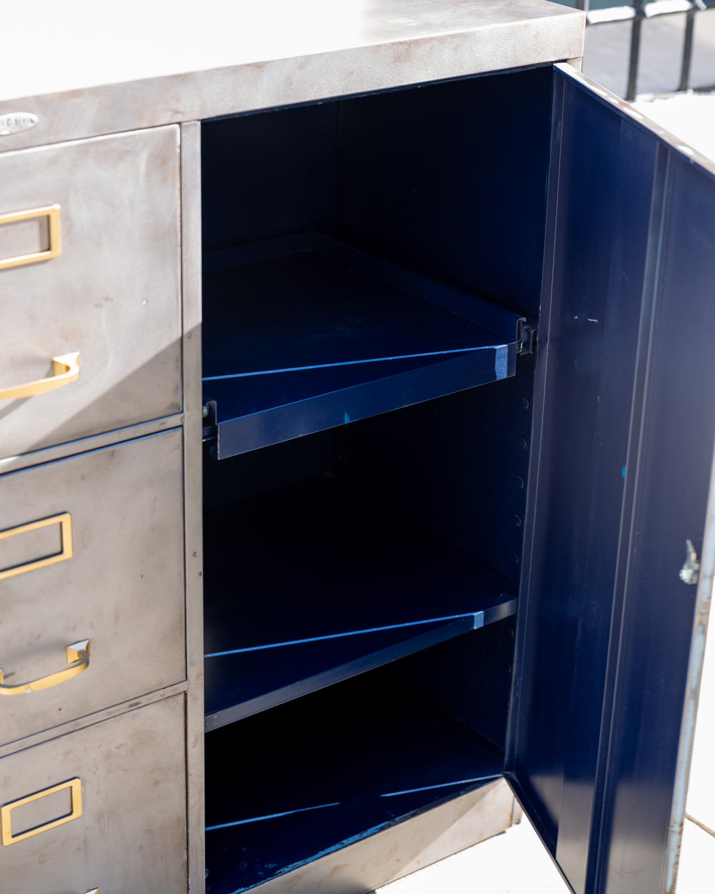 Vintage Industrial Raw Steel Cabinet, Sealed with Lacquer