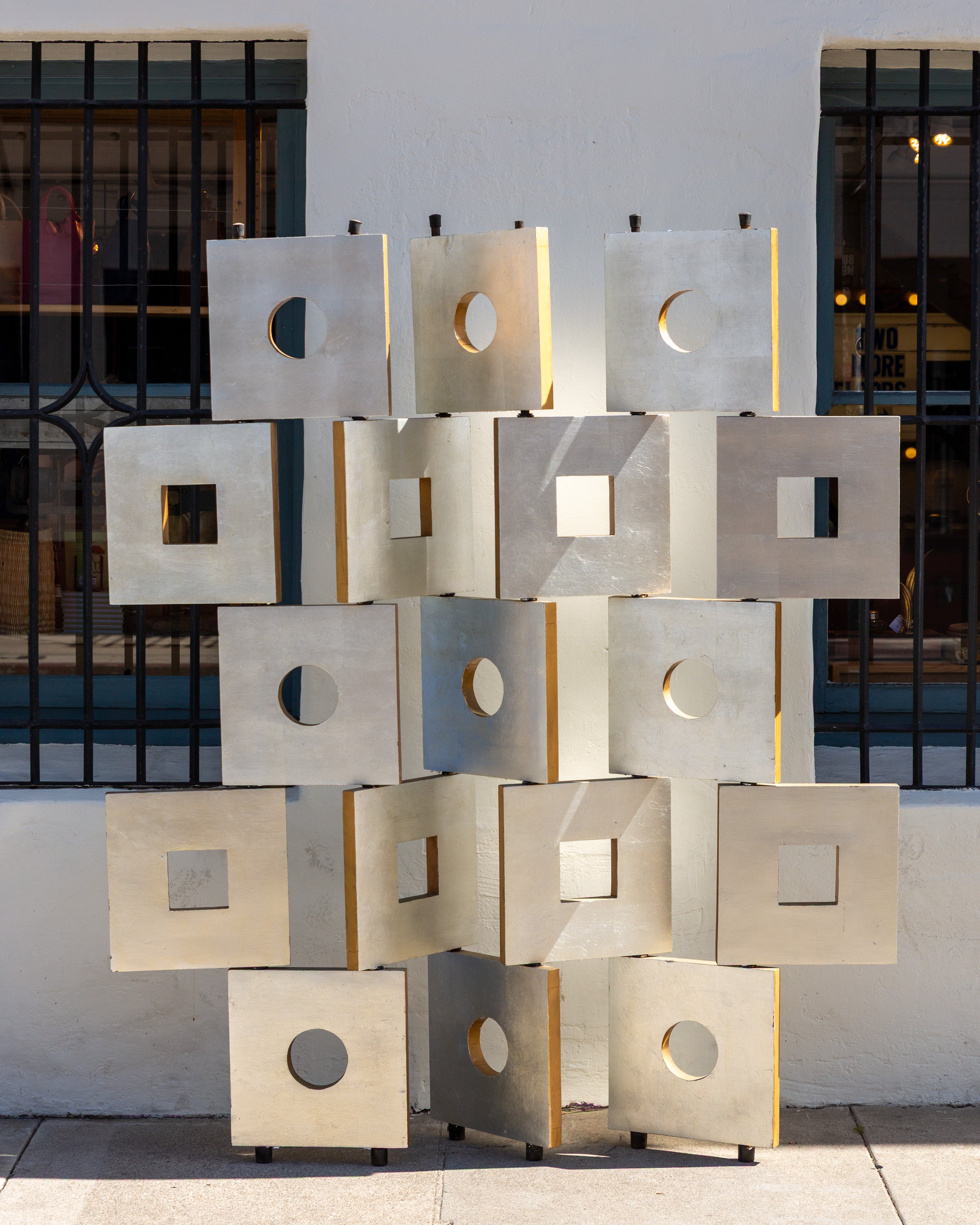 1980s Modernist Room Divider Screen in Geometric Silver Leaf