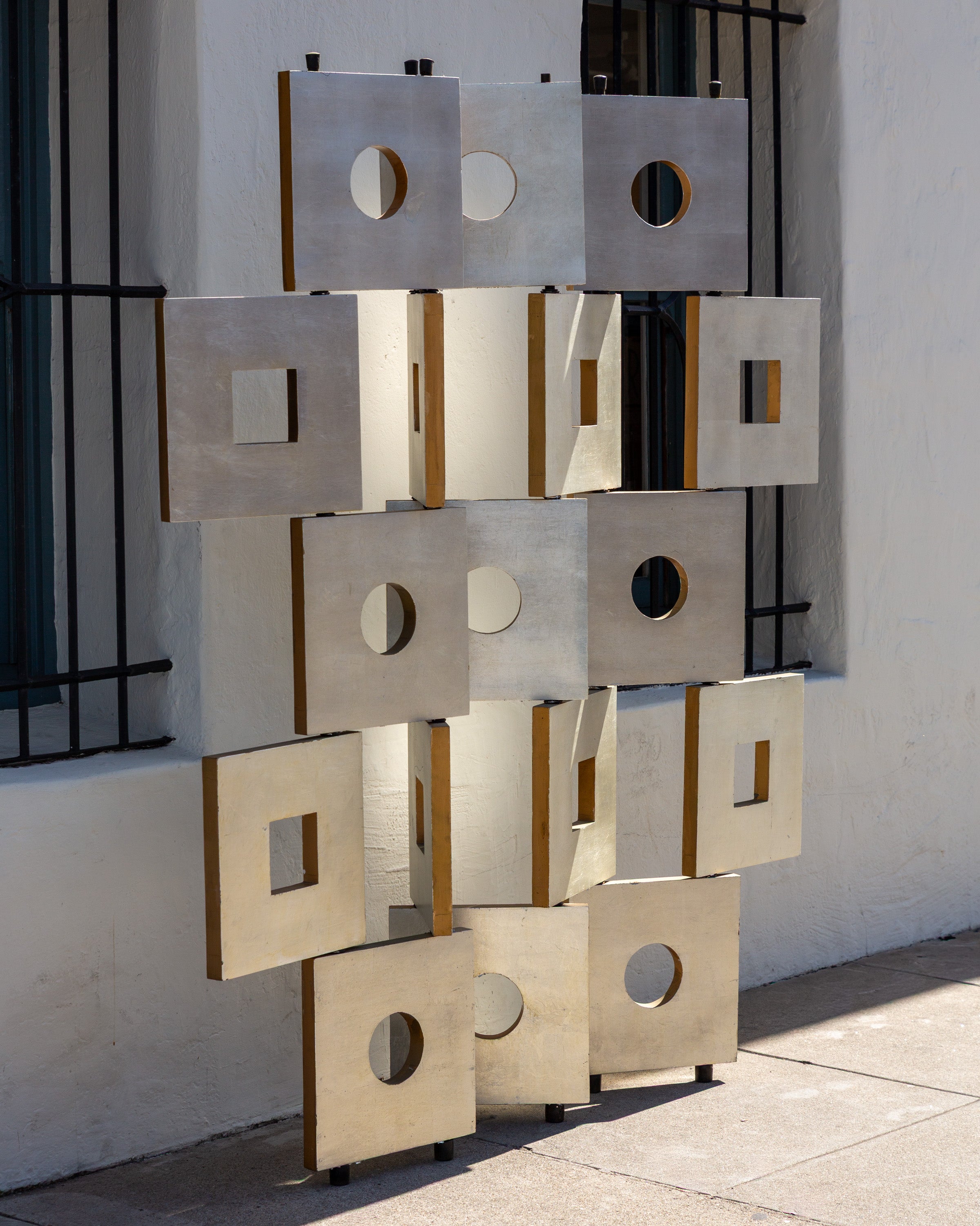 1980s Modernist Room Divider Screen in Geometric Silver Leaf