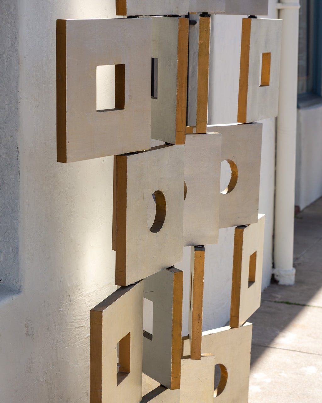 1980s Modernist Room Divider Screen in Geometric Silver Leaf