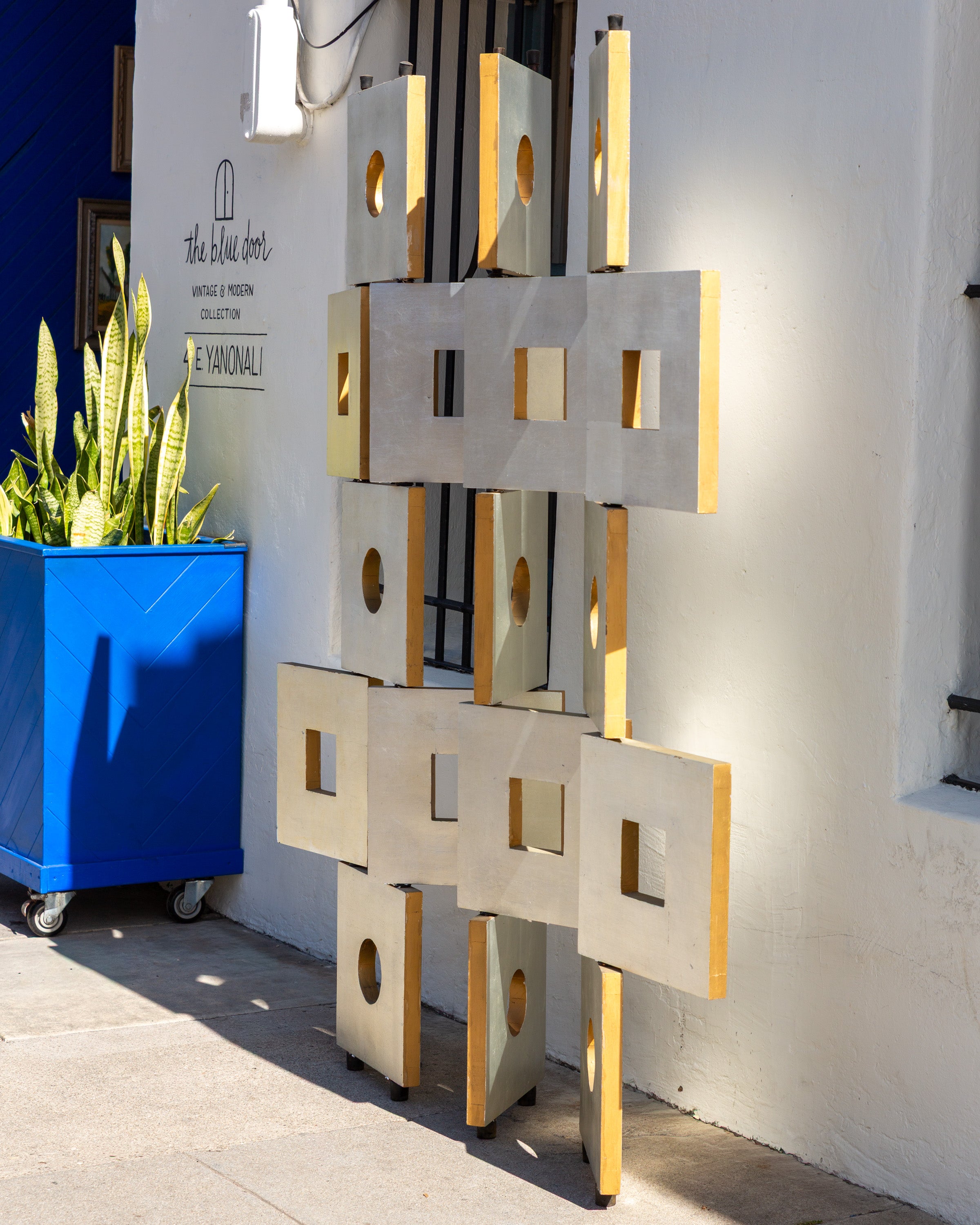 1980s Modernist Room Divider Screen in Geometric Silver Leaf
