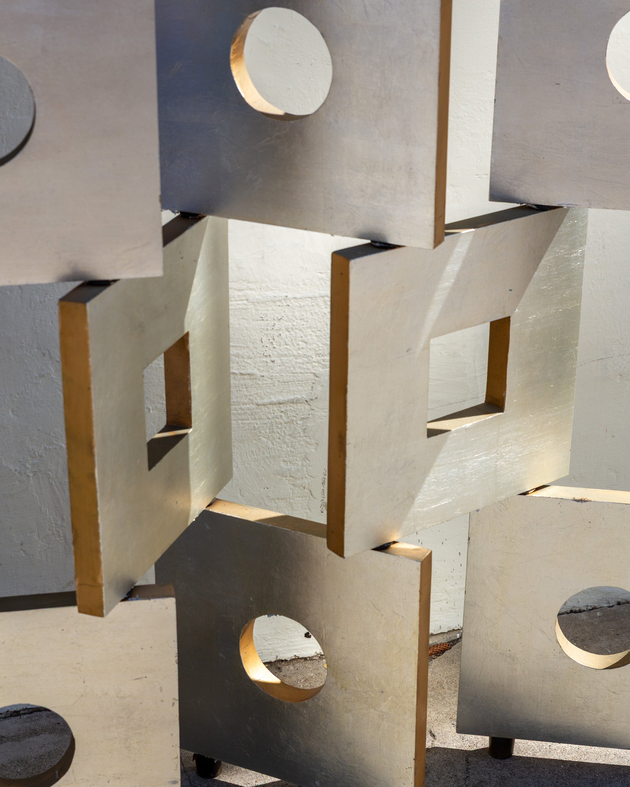 1980s Modernist Room Divider Screen in Geometric Silver Leaf