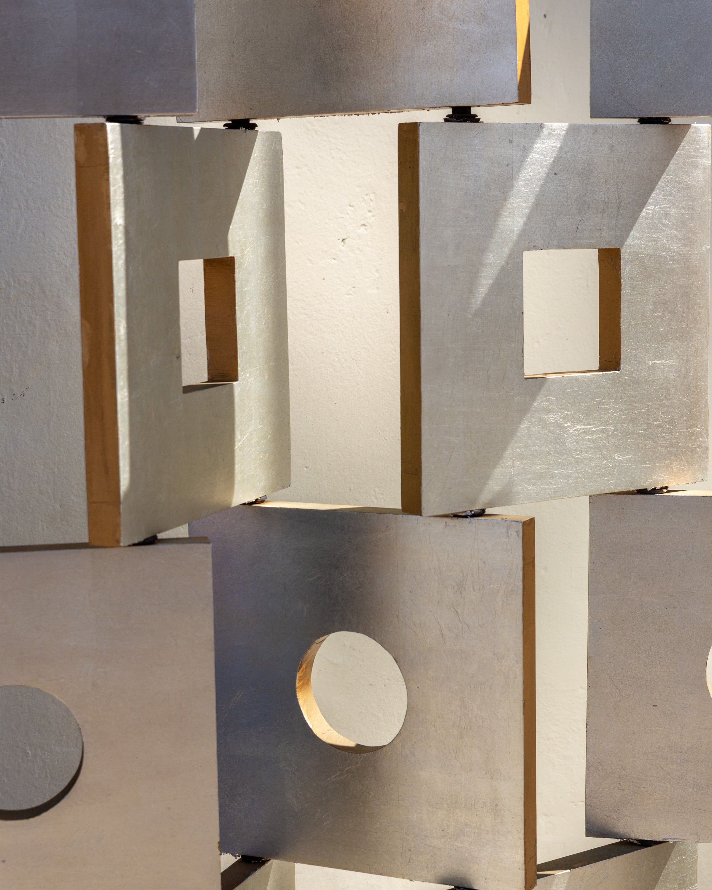 1980s Modernist Room Divider Screen in Geometric Silver Leaf