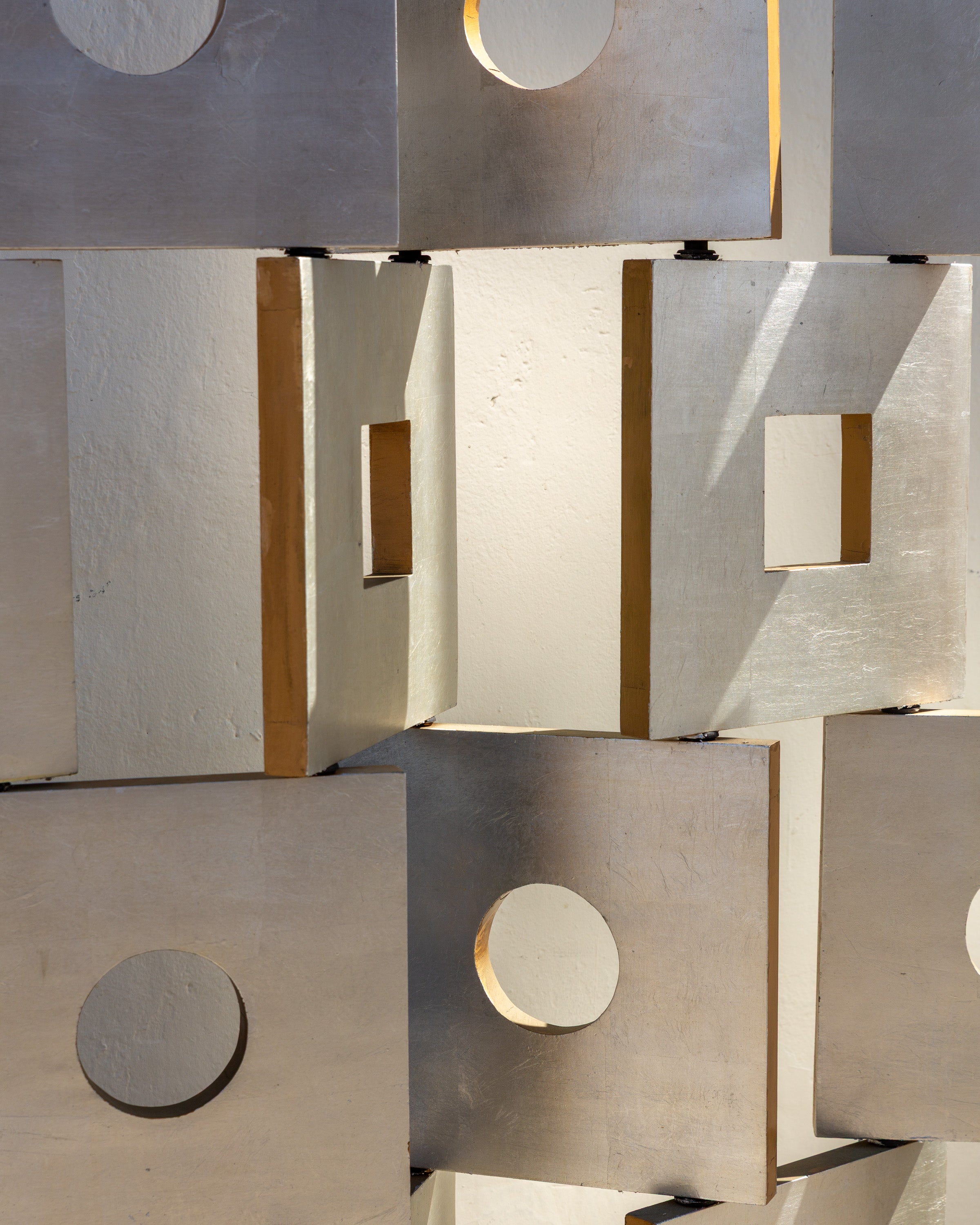 1980s Modernist Room Divider Screen in Geometric Silver Leaf