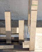 #29 Vintage Paul Mayer for Habitat Aluminum Sculpture Cityscape Dining Table with Smoked Glass Top