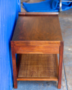 Mid-Century Founders Furniture Walnut End Table with Cane Magazine Shelf