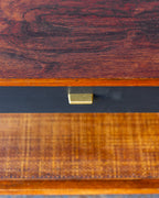 Mid-Century Founders Furniture Walnut End Table with Cane Magazine Shelf