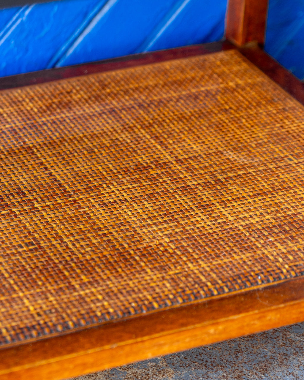 Mid-Century Founders Furniture Walnut End Table with Cane Magazine Shelf